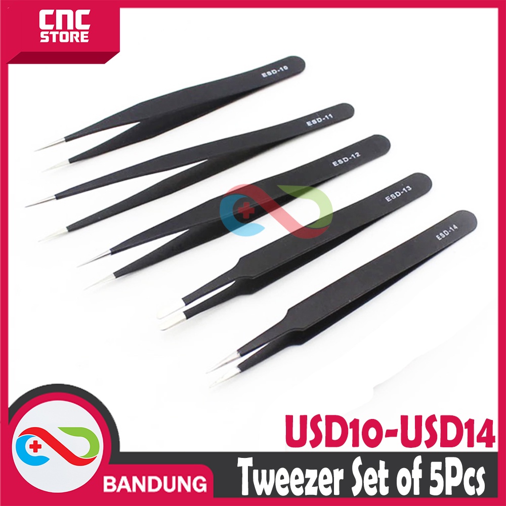 PINSET TWEEZER SET 5 PCS STAINLESS STEEL KIT REPAIR TOOL