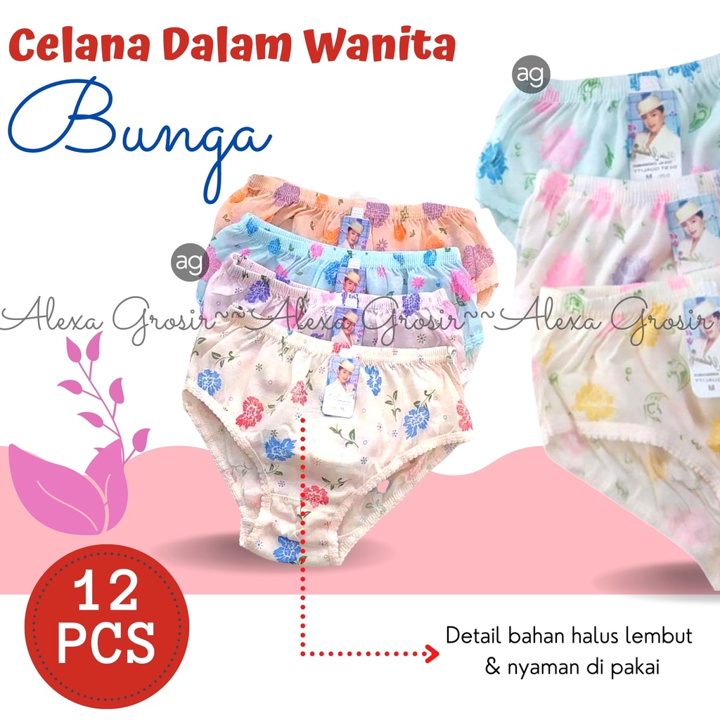 12 PCS Celana Dalam Wanita Murah Bunga Lusinan M L XL 3L L4 //alexa