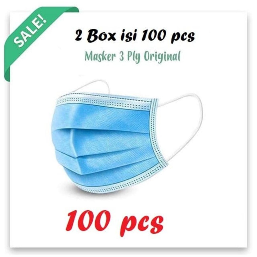 Masker 3 Ply 2 Box Isi 100 Pcs Earloop 3 lapis Face Mask Masker Disposable Sekali Pakai