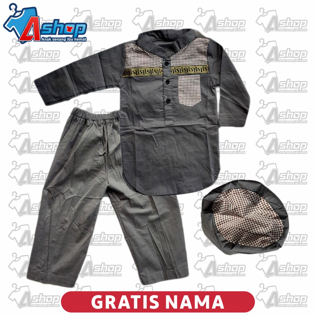 Baju anak Setelan Muslim Koko Panjang Gratis Sablon Nama