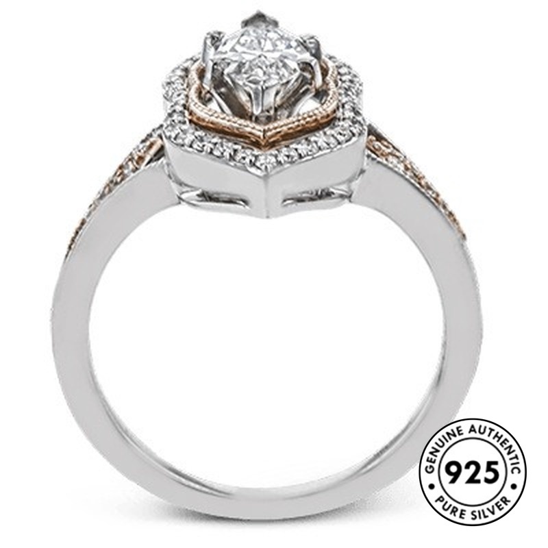 Cincin Lapis Silver Sterling 925 Dengan Berlian Imitasi Warna Rose Gold Untuk Wanita