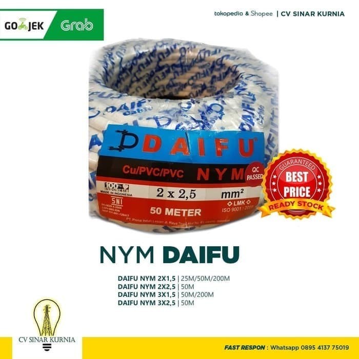 Kabel Listrik NYM 2x1,5mm 2x1.5 mm 200M DAIFU |Kabel NYM | SNI