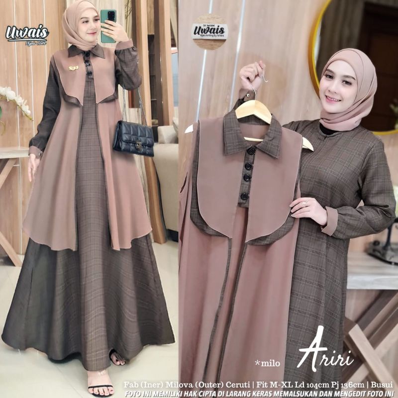 Ariri Dress Maxy Original By Uwais Gamis Busui Set Outer Bahan Milova Mix Ceruty