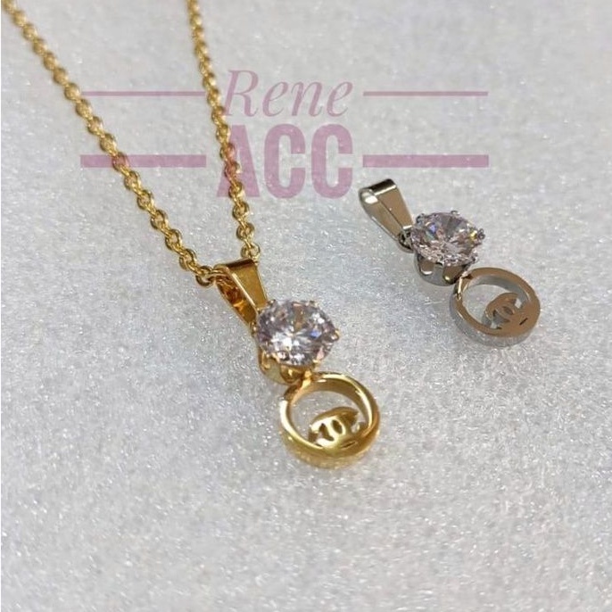 Kalung titanium wanita channel diamond anti karat