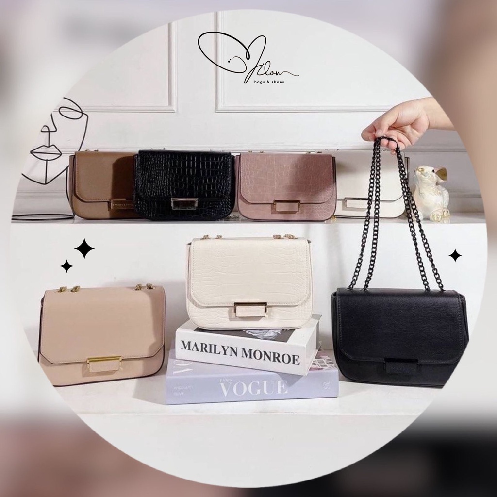 MB809 Tas Wanita Import Ck Square Pushlock Croco Premium Sling Shoulder Bag