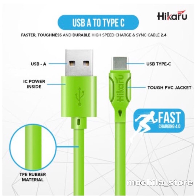 Kabel Data Fast Charging Tipe C / Type C - Dura Fast 2.4A - Fast Charging - 1 Meter - Hikaru