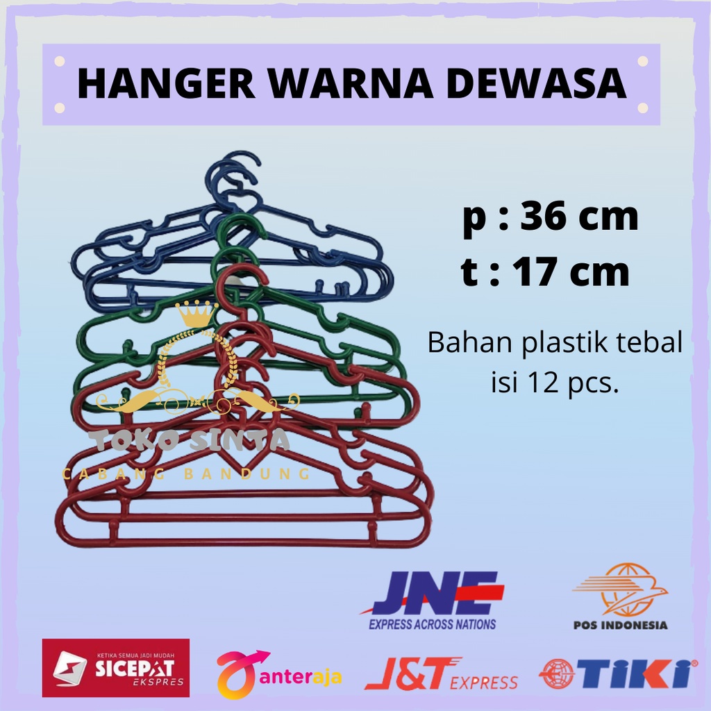hanger baju plastik warna dewasa 1 lusin