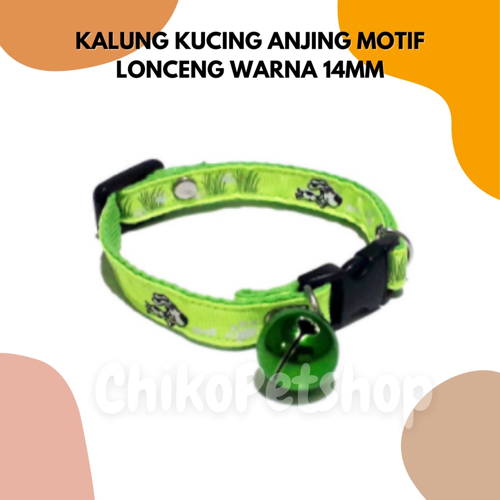 KALUNG KUCING ANJING MOTIF LONCENG WARNA 14MM