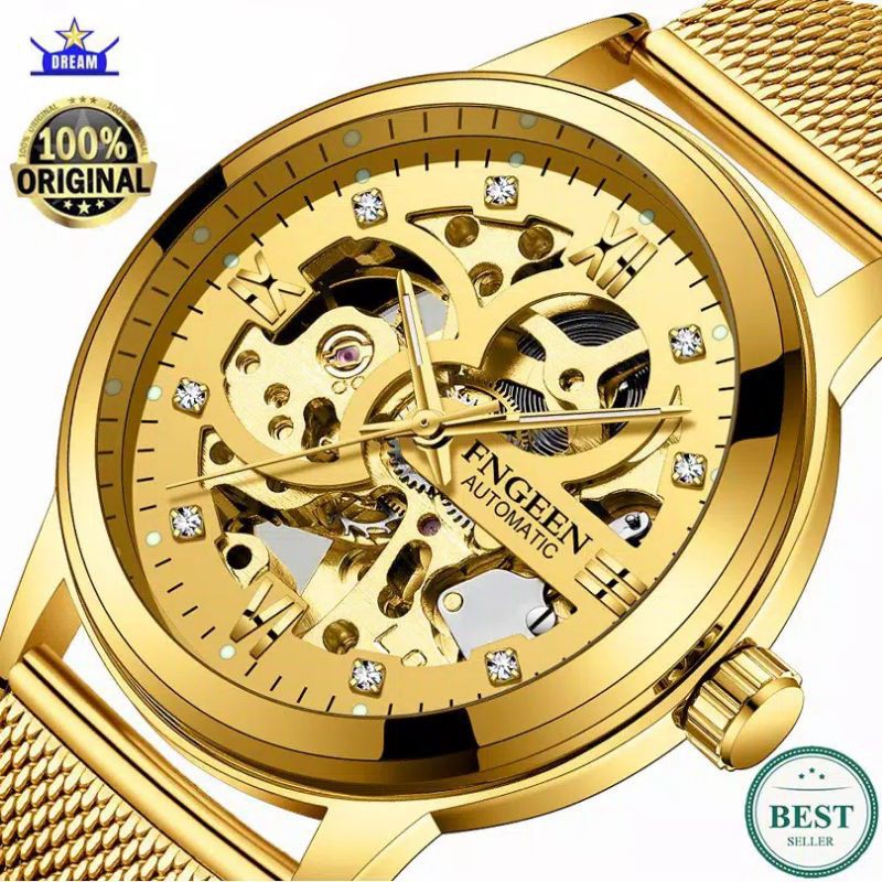 Fngeen 6018 Jam Tangan Mekanik Otomatis Gold Stainless Termurah Shopee Indonesia