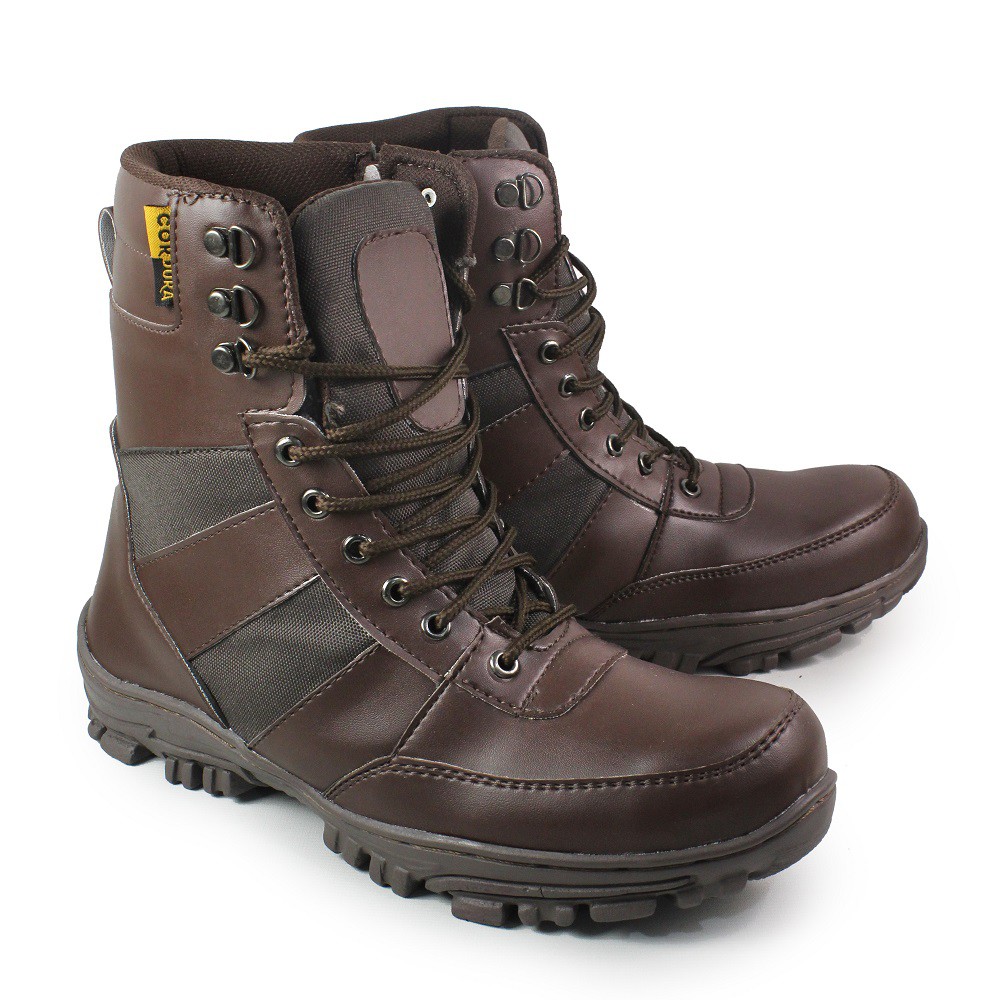 Sepatu Pria Boots Tracking Hiking / Safety Boot Ninja Pdl Coklat Ujung Besi / Sepatu Kerja Proyek