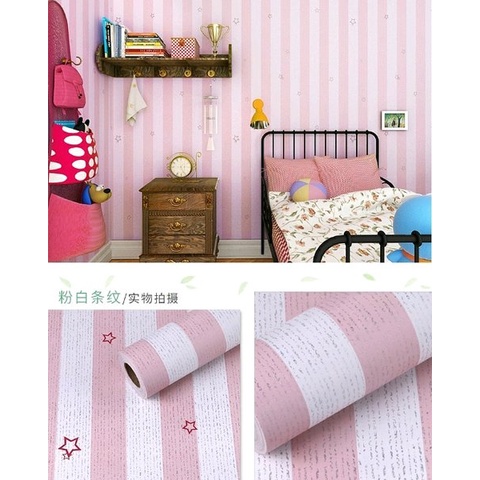 Wallpaper Dinding Motif Garis Bintang pink Ukuran Panjang 10Meter x Lebar 45Cm