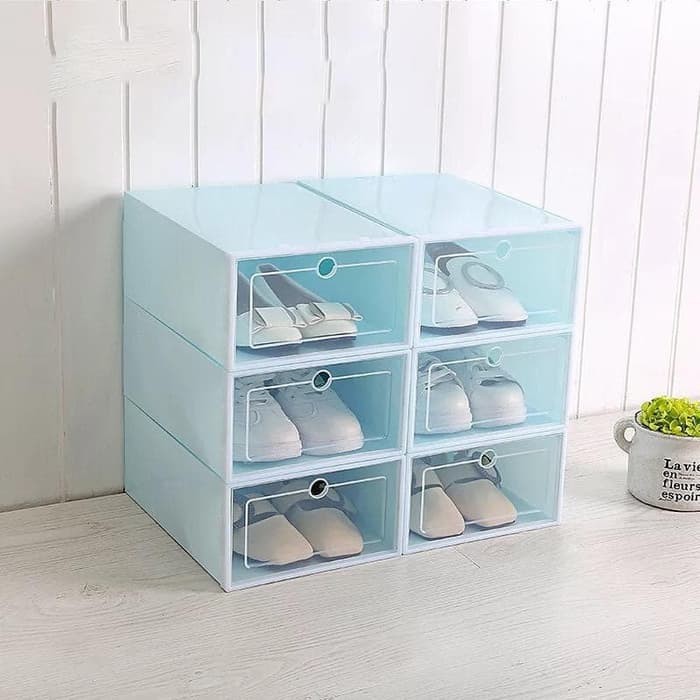 Kotak Sepatu Lipat Transparan Tebal Shoes Storage Box Organizer Rak Sepatu Plastik Susun