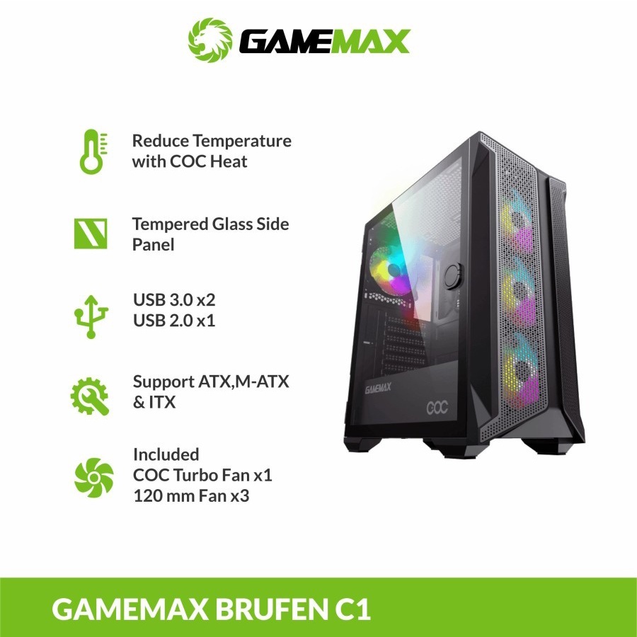 Casing Komputer Gamemax Brufen C1 Cooling and Overcloking with PWM