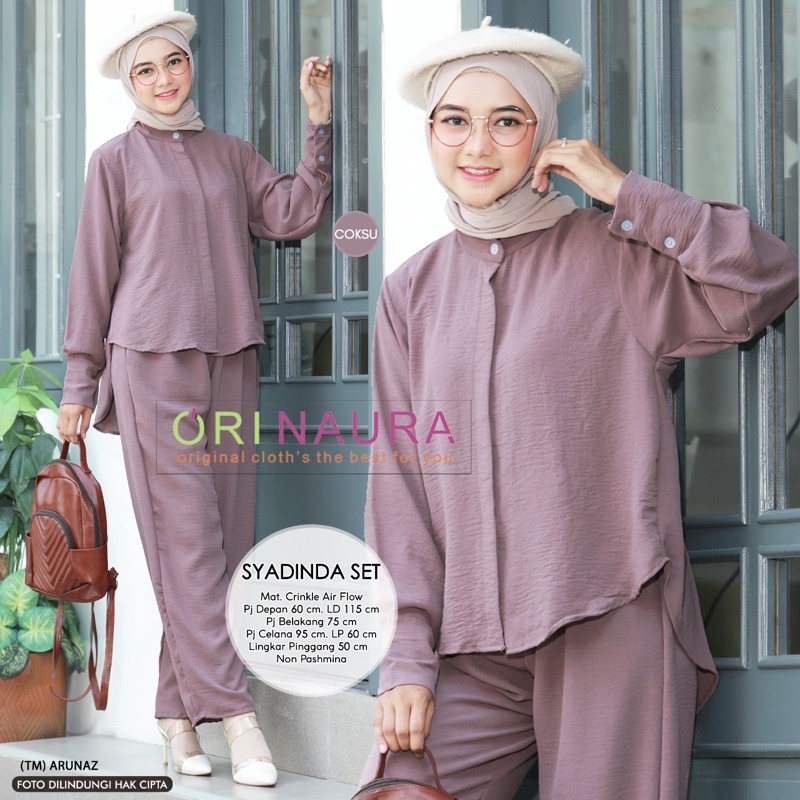 FIKRI NUMA KYRA SYADINDA ONE SET SETELAN WANITA BAHAN AIR FLOW crinkle ori by ori naura tulus signature-SYADINDA coksu