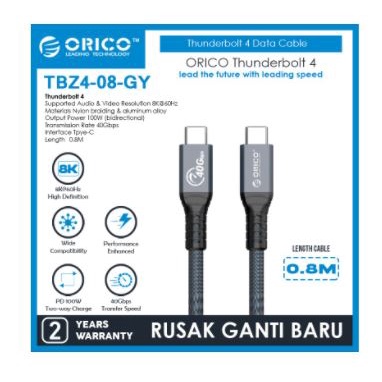 Usb-c thunderbolt 3 4 to type-c cable orico 80cm charge data sync 40Gbps 8k 4k 60hz pd 100w usb 4.0 tbz4-08