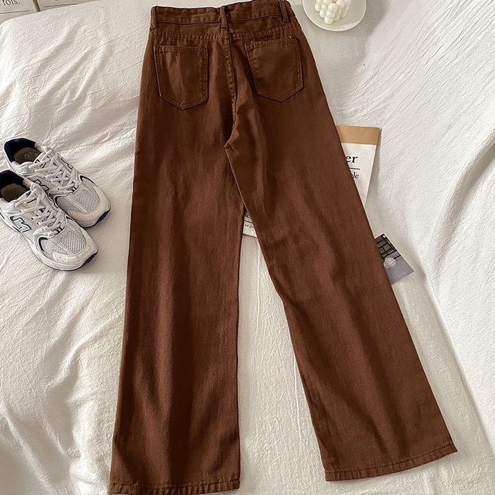 Ukuran Jumbo Coklat Korean New Celana Kulot Jeans Highwaist Wanita Loose（realpict）