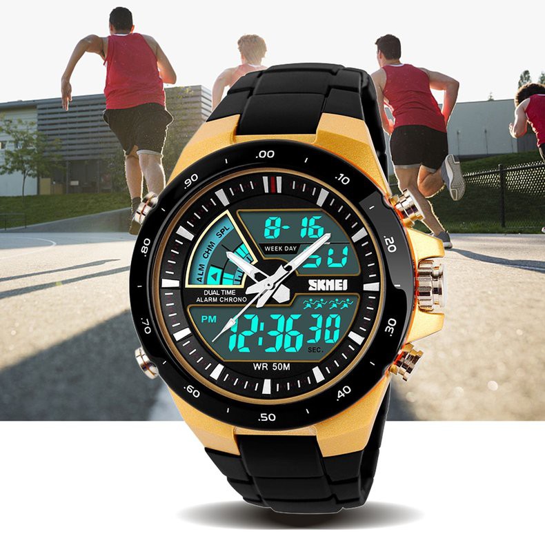 Jam Tangan SKMEI Sporty Digital Analog LED Pria Anti Air (GOLD) / Jam Tangan SKMEI Murah