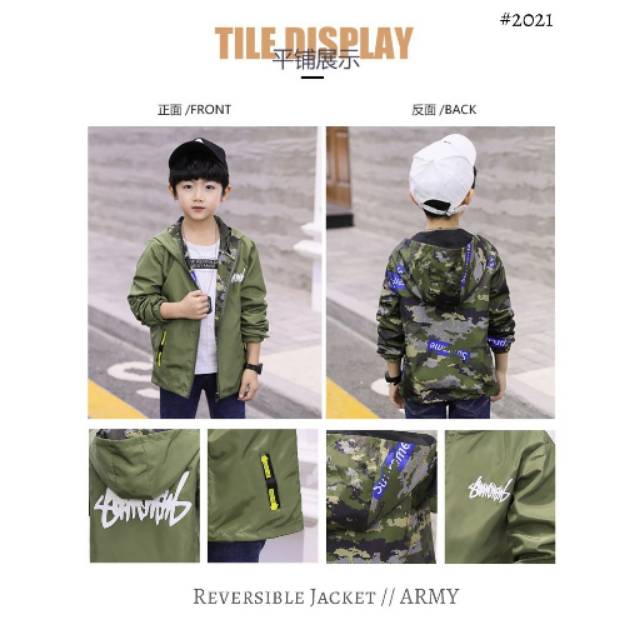 [Brandedbaby] 4-10T JAKET ANAK LAKI-LAKI IMPORT HOODIE REVERSIBLE BOLAK BALIK HITAM/KUNING/ARMY