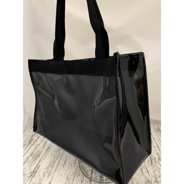 Tas Tote Mika Hitam Transparant Simple Fashion 38 x 15 x 30 Dengan Resleting Dan Tali Selempang