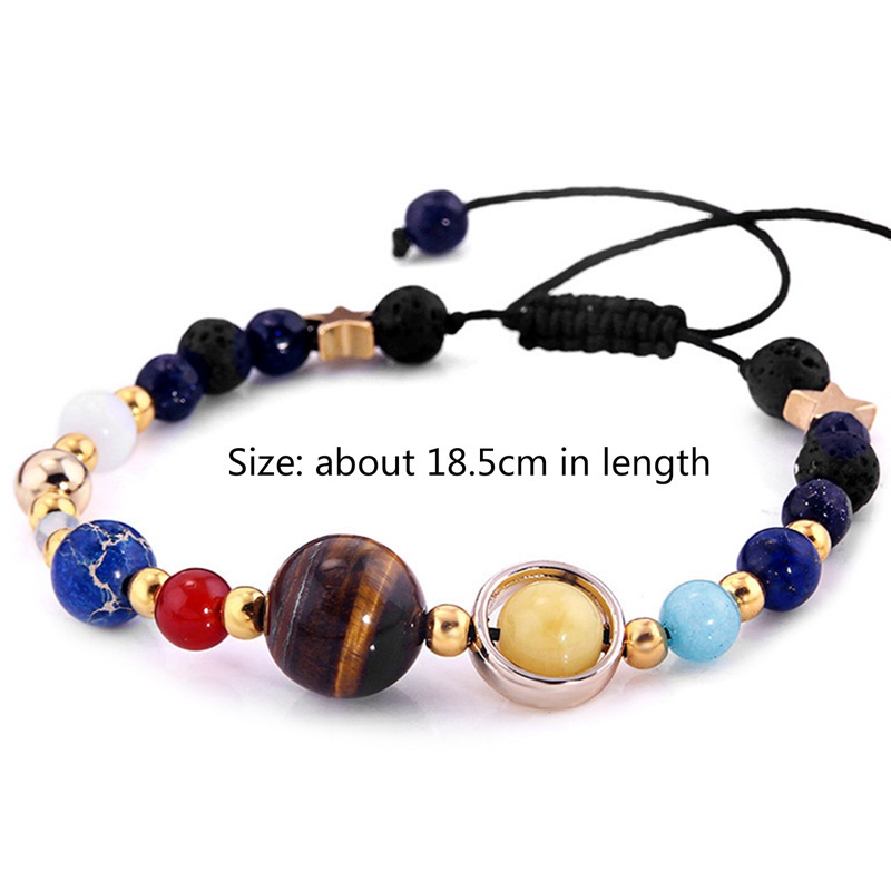 Blue Sand Beads Bracelet Galaxy Planets Solar System Natural Stone Bangle