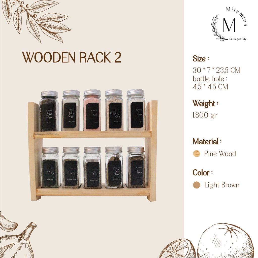 Rak Kayu Botol Bumbu Set 2 Tingkat/ Rak Dapur/ Rak Bumbu Dapur/ Rak Kayu - RB02