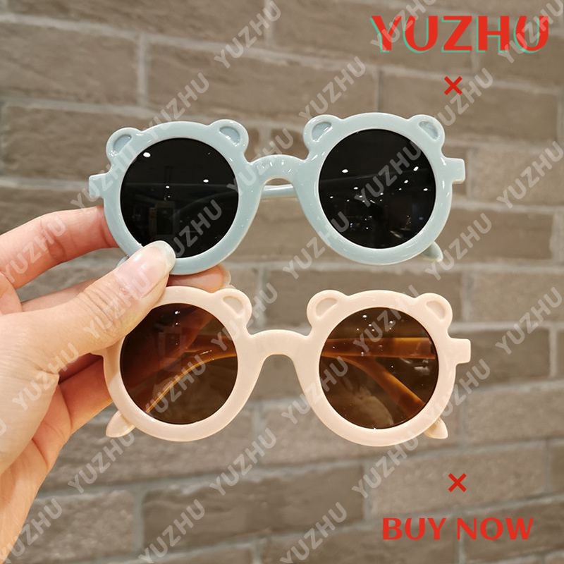 (YUZHU) COD Kacamata Hitam Anak Korea Gaya Kaca Mata Bulat Beruang Cewek Sunglasses