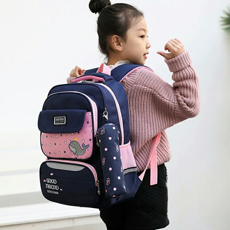 Tas Sekolah untuk Anak Perempuan Anak Laki-laki Sekolah Dasar Ransel Besar Nilon Kartun Cetak