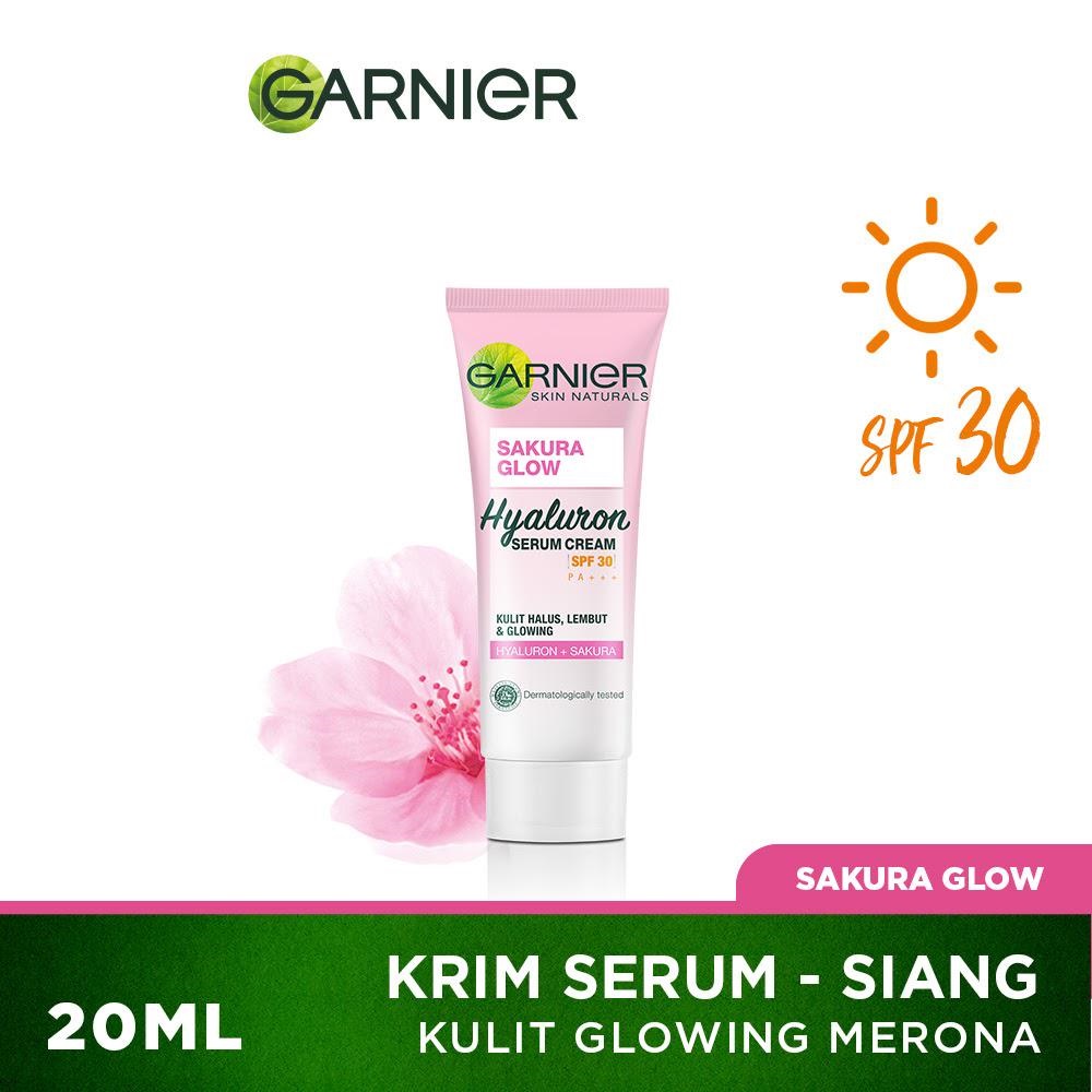 GARNIER SAKURA GLOW HYALURON SERUM CREAM SPF30 PA+++ 20ML | Krim Wajah BY AILIN