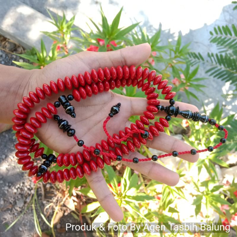 Tasbih Batu Marjan Merah Coral Laut Pipih Super size 7:12mm ORIGINAL!!!