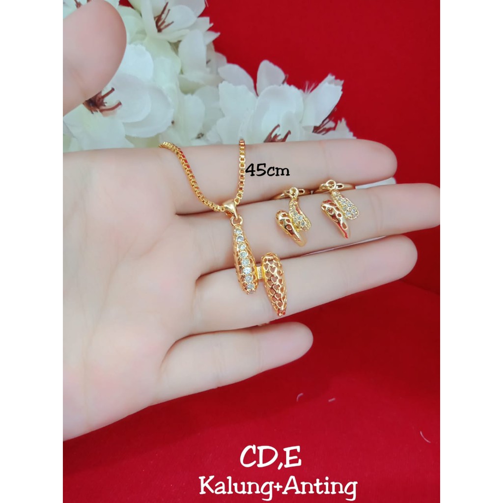 KALUNG LIONTIN + ANTING LAPIS EMAS 24K BERKILAU SEPERTI ASLI