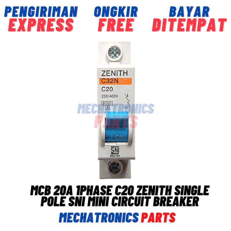 MCB 1PHASE C16 16A C20 20A ZENITH SINGLE POLE SNI MINI CIRCUIT BREAKER