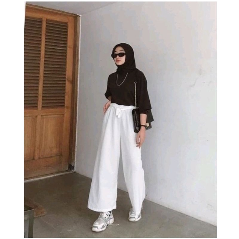 CELANA HW KULOT highwaist PANJANG DGN KANCING DAN PINGGANG TINGGI TERBARU-putih