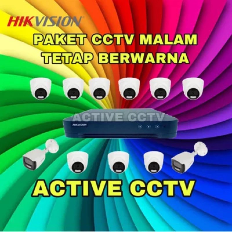 paket camera cctv 11 kamera hikvision 5mp dual light colorvu + audio 16 channel ch malam tetap berwarna colour 16ch
