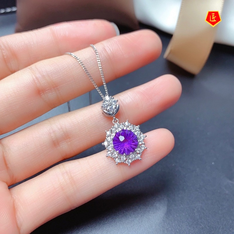 [Ready Stock]New Amethyst Rings Pendants Earings Set Pt950 Platinum