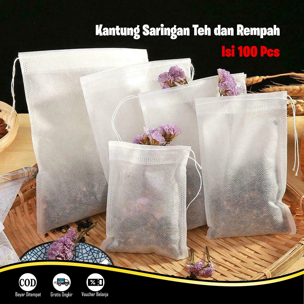 Kantong Teh Celup Kosong Saringan Teh dan Rempah Sekali Pakai Tea Bag Isi 100 Pcs