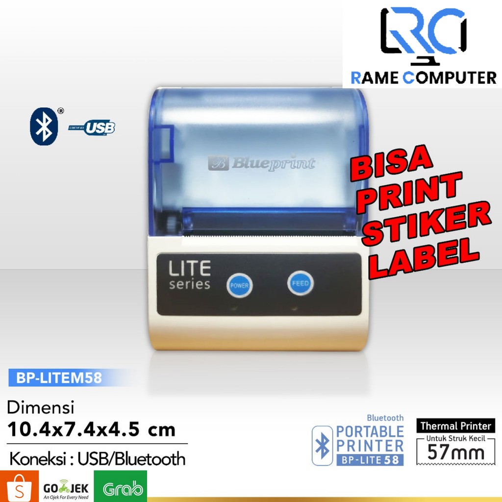 Portable Printer Blueprint BP-LITE M58/BPLITE M58/BP-LITE 58 2in1 Thermal Stiker Label USB Bluetooth