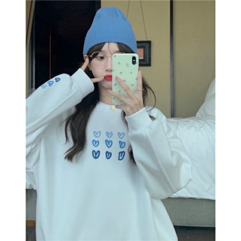 Sweater LOVE HEART (SABLON) BIG SIZE (S - 6XL) Jaket Wanita Oversize Korean Fashion Cute Loose Long Sleeve Jumbo 5XL 4XL 3XL 2XL XL L M Harajuku Sweatshirt Pink Tosca Soft