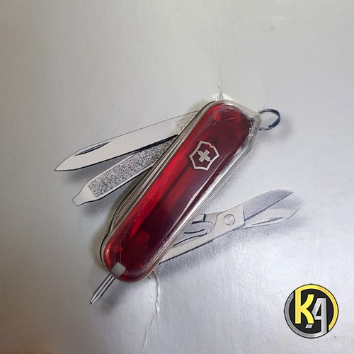 Alan - Pisau Lipat Swiss Army Victorinox Classic TAJAM BERKUALITAS JAMIN ORI - red-pulpen