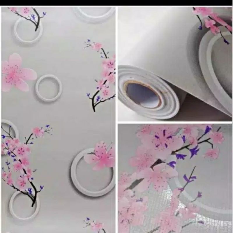 Wallpaper Sticker Motif Bunga Sakura Polkadot