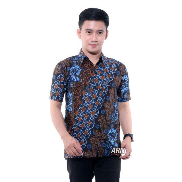 MURAH BATIK KEMEJA HEM PRIA MOTIF KEMBANG GEDE HITAM KEMEJA SERAGAM PEKALONGAN ALKHALIS-7
