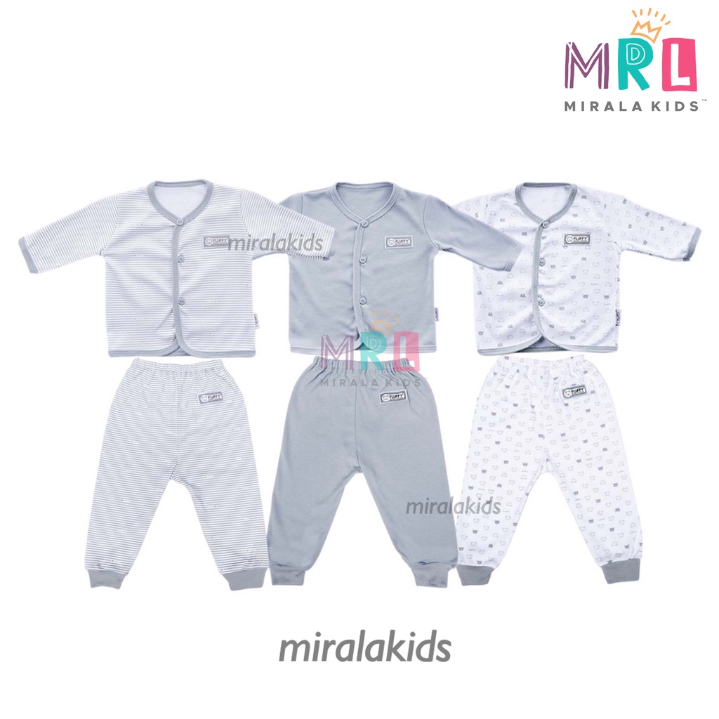 Fluffy Setelan Baju Panjang Celana Panjang Abu Grey Series - Fluffy Baju Bayi SNI