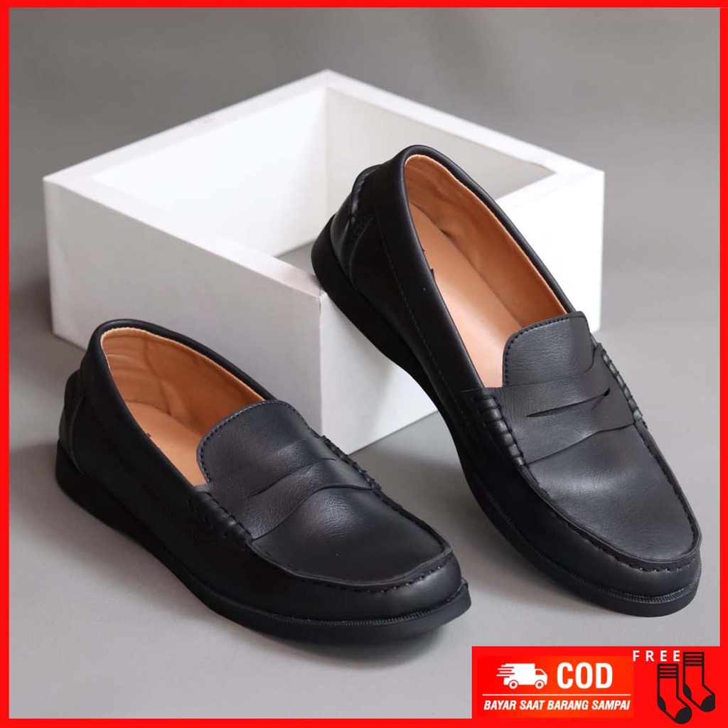 MOLK|Sepatu Formal Pantofel Pria Hitam Slop Kerja Kantor Kuliah Fashion Original Kulit Syintetik