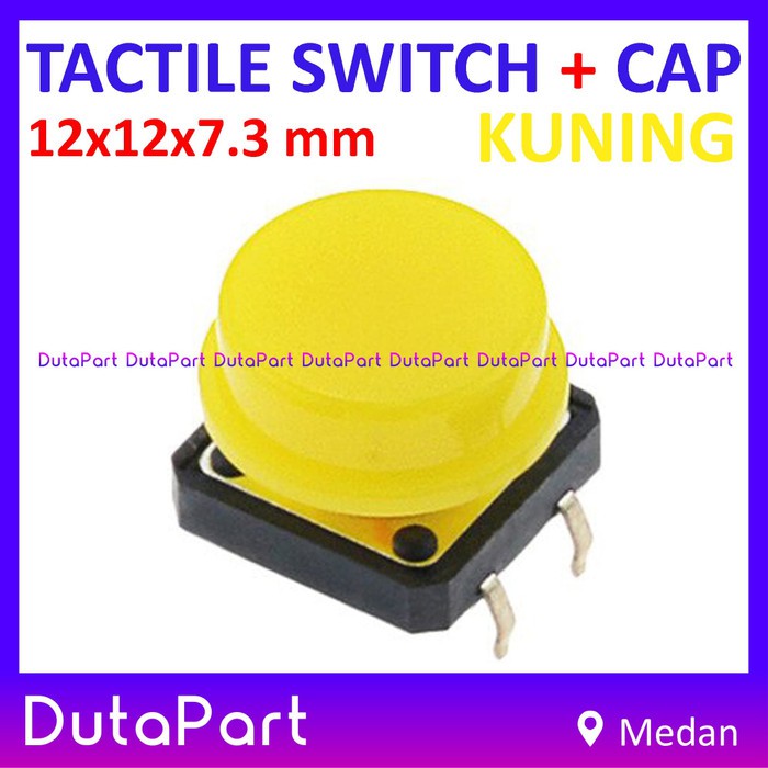 Tactile Switch Push Button 12x12x7.3 mm 12x12 FREE KEY CAP KUNING