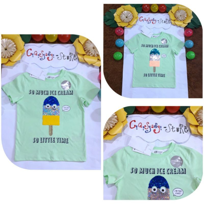 kaos flip sequin anak cowo branded h&m original