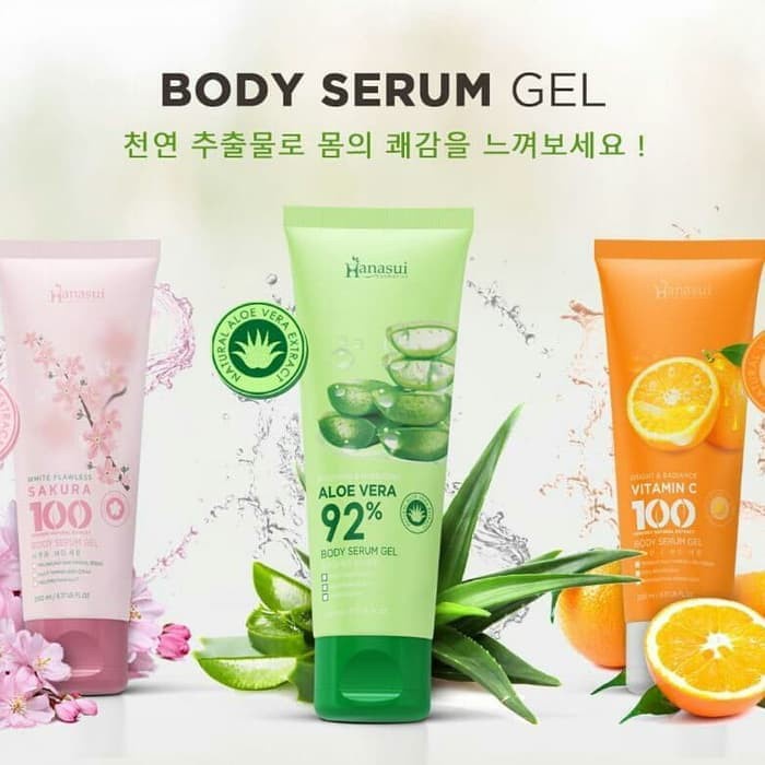 HANASUI (✔️BPOM) Body Serum Gel 200mL | Aloe Vera Vit C Sakura gel tubuh