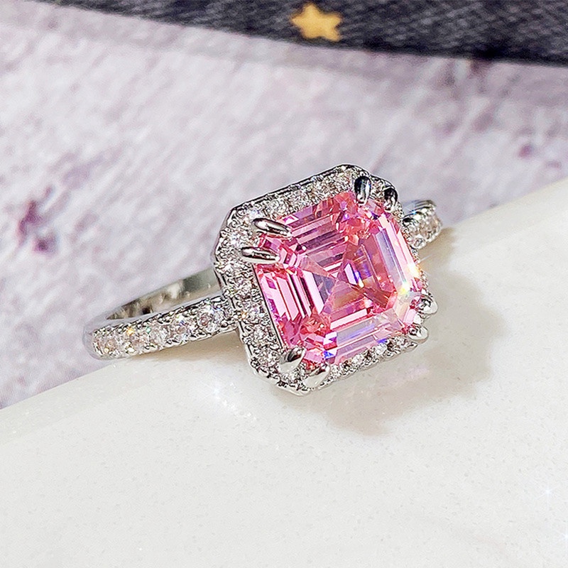 Cincin Pertunangan Desain Kunci Rendah Warna Pink Gaya Simple Dan Elegan Untuk Wanita