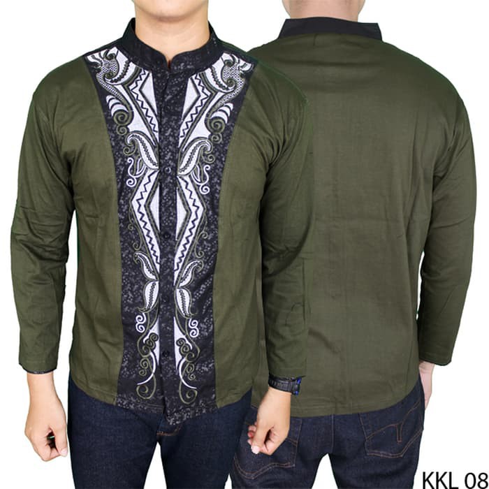 Baju Koko Lengan Panjang Modern Katun Hijau Lumut KKL 08