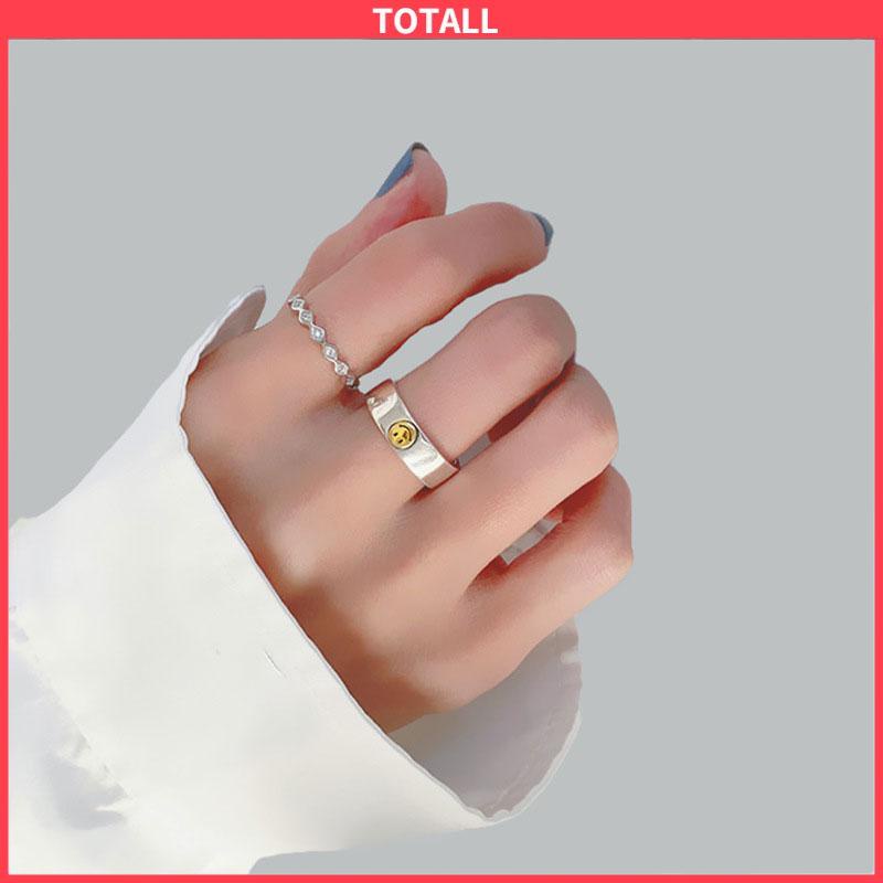 COD Fashion kepribadian retro smiley cincin rantai cincin terbuka perempuan-Totall