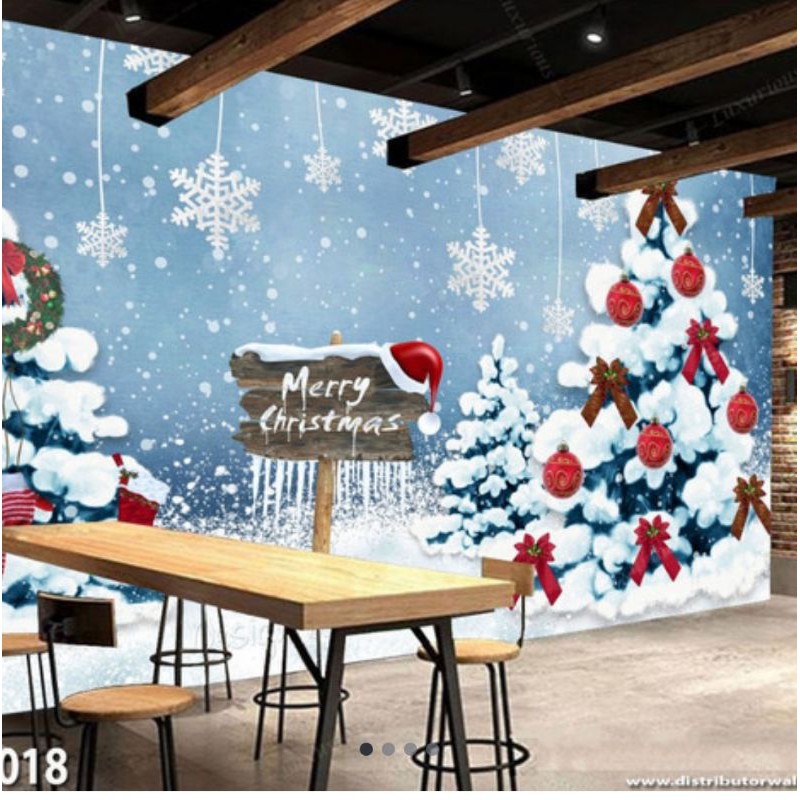 WALLPAPER CUSTOM 3D DINDING MERRY CHRISTMAS NATAL WALLSTICKER PREMIUM QUALITY EDITION