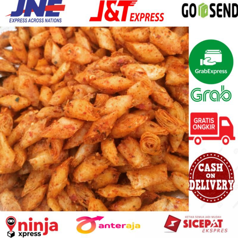 Keripik Kulit Lumpia Pedas 1/4 Kg Kripik Kulit Lumpia Goreng 250 Gram Kripik Kulpi Kriwil Balado Kul